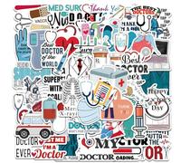 Doctor Stickers Set - fun themed decals for creative decoration, assorted cartoon designs vibrant multicolour style, 150 count pack + peel stick adhesive backing, waterproof vinyl tear resistant finis