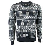 DOCTOR WHO Xmas Sweater Large - Tardis and Daleks Jumper - Official BBC Mens Dr Who Clothing Merchandise Gifts Navy Blue