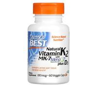 Doctor's Best Natural Vitamin K2 MK7 With MenaQ7 Plus D3 180mcg 60 Capsules