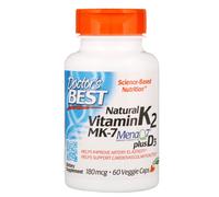 Doctor's Best, Natural Vitamin K2 Plus D3 with MK-7, 180 mcg, 60 Veggie Caps
