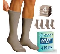 Doctor's Choice Diabetic Socks for Men, Seamless Crew Socks with Non-Binding Top, Provides Extra Comfort for Gout, 4-Pairs, Tan, Large, Size 10-13, Tan/Crew, Large