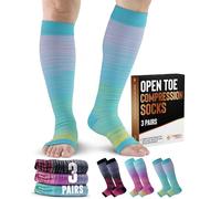 Doctor's Select 3 Pairs Copper Toeless Compression Socks Women & Men - 20-30 mmHg Open Toe Compression Socks Knee High Women, Line Patterns 1 - 3 Pairs, Large/X-Large