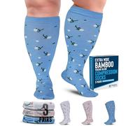 Doctor's Select 3 Pairs Plus Size Compression Socks Wide Calf | Bamboo Viscose Knee High Socks | Extra Wide Calf | Peach, White, Light Blue (Flowers)