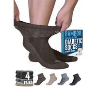 Doctor's Select 4 Pairs Mens Diabetic Socks | Mens Non Binding Neuropathy Socks, Heather Grey with Black, Light Brown, Brown, M-L