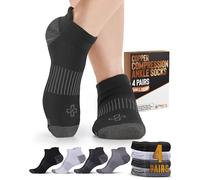 Doctor's Select Copper Ankle Compression Socks for Women and Men - 4 Pairs | Athletic Running Plantar Fasciitis Socks, Black/White/Light Gray/Dark Gray - 4 Pairs, M