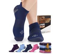 Doctor's Select Copper Ankle Compression Socks for Women and Men - 4 Pairs | Athletic Running Plantar Fasciitis Socks, Navy/Light Blue/Purple/Pink - 4 Pairs, Medium