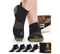 Doctor's Select Copper Ankle Compression Socks for Women and Men - 4 Pairs | Athletic Running Plantar Fasciitis Socks, Black - 4 Pairs, L