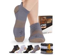 Doctor's Select Copper Ankle Compression Socks for Women and Men - 4 Pairs | Athletic Running Plantar Fasciitis Socks, Black/White/Gray/Dark Gray (Copper) - 4 Pairs, Large