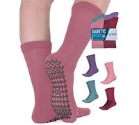 Doctor's Select Diabetic Crew Socks with Grips - 4 Pairs Non Binding Socks for Women & Men - Non Slip Socks - Pink, Green, Red, Purple - Medium Size