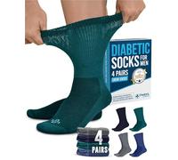 Doctor's Select Diabetic Socks for Men - 4 Pairs Crew Diabetic Neuropathy Socks for Men | Diabetic Socks for Men 9-12, Crew Height - Navy, Green, Blue, Grey, Large