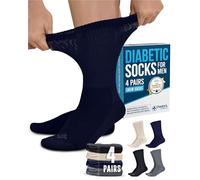 Doctor's Select Diabetic Socks for Men - 4 Pairs Crew Diabetic Neuropathy Socks for Men | Diabetic Socks for Men 9-12, Crew Height - Black, Grey, Beige, Navy, Large