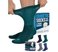 Doctor's Select Diabetic Socks for Men - 4 Pairs Diabetic Ankle Socks for Men | Non Binding Neuropathy Socks for Men, Crew Height - Navy, Green, Blue, Grey, Medium