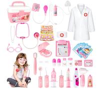Doctors Set for Kids, 34-Piece Dentist Toys for Boys and Girls, Role Play Toys for 3+ Year Old with Carry Case, Stethoscope for Toddle, Dentist Tools, (include Doctor Costume)