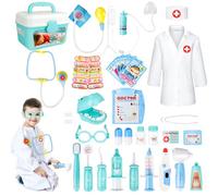 Doctors Set for Kids, 34-Piece Dentist Toys, Role Play Toys for 3+ Year Old with Carry Case, Stethoscope for Kids, Dentist Tools, (include Doctor Costume)-BLUE