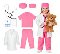 Doctors Set for Kids, Doctor Set, 9 Pcs Kids Toys Include Pink 4 Piece Set, White Coat, Stethoscope, Hanging Sign, A5 Writing Board, Pen, Halloween Pretend Play Educational Toy Gift(130)