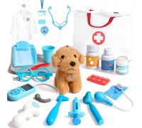 Doctors Set for Kids - Toys for 3 Year Old Boys, Pretend Role Play Medical Play Set with Dog, Stethoscope, Dress Up Costume & Carrying Bag, Doctors Kit Birthday for Toddlers Girls 4 5