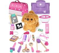 Doctors Set for Kids, Vet Set for Kids with Plush Dog, Wooden Doctors Kit with Clothing and Hat, Girls Toys, 3 Year Old Girl Gifts(Pink)
