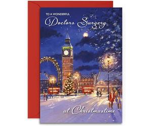 Doctors Surgery Christmas Card - London Eye and Big Ben - Medium Sized Card (A5 Size -148mm x 210mm) with Envelope