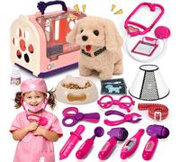 Doctors Vet Set for Kids with Electronic Dog Walking Barking Wagging Tail & Vet Kit & Doctor Costume, Electronic Interactive Dog Toys Pretend Role Play Birthday Gifts Toys for 3 4 5 6 Years Old Girls