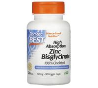 Doctor's Best - High Absorption Zinc Bisglycinate 50mg | Supports The Immune System and Skin Health - 90 Capsules