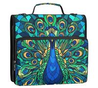 Document 1.5 Inch Binders 3 Ring Heavy Duty Vintage Peacock Floral Blue Zip up Binder Organizer Storage Portfolio Folder with Handle Binder with Shoulder Strap for School