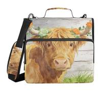 Document Binder Organizer with Handle Easy to Carry 1.5 Inch 3 Ringing Portfolio Binder Bag School Supplies Organizer Highland Cow Spring Green