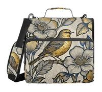 Document Binder Organizer with Handle Easy to Carry 1.5 Inch 3 Ringing Storage Bag Portfolio Binder Office Supplies Retro Flowers Bird Titmouse