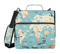 Document Binder Organizer with Handle Laege Capacity 1.5 Inch 3 Ringing Pencil Cases Portfolio Binder Document Storage World Map with Marine Life