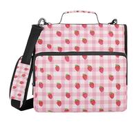 Document Binder Organizer with Handle Laege Capacity 1.5 Inch 3 Ringing Storage Bag Portfolio Binder Documents Files Organizer Strawberries on Pink Gingham
