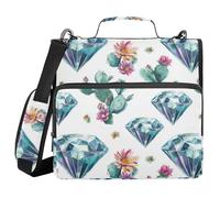 Document Binder Organizer with Handle Laege Capacity 1.5 Inch 3 Ringing Storage Bag Portfolio Binder Stationery Accessories Diamonds with Flowers Cactus