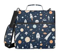Document Binder Organizer with Handle Multi-Pocket 1.5 Inch 3 Ringing Portfolio Binder Bag Office Files Organizer Space Cartoon Rockets Stars Comets