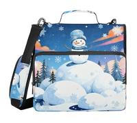 Document Binder Organizer with Shoulder Strap Easy to Carry 1.5 Inch 3 Ringing Storage Bag Portfolio Binder Document Storage Snowman on Snowy Hill with Pine Trees