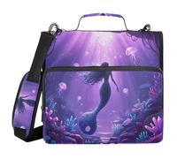 Document Binder Organizer with Shoulder Strap & Handle Laege Capacity 1.5 Inch 3 Ringing Pencil Cases Portfolio Binder Stationery Accessories Mermaid in The Purple Underwater Cave