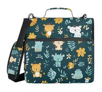 Document Binder Organizer with Shoulder Strap & Handle Laege Capacity 1.5 Inch 3 Ringing Pencil Cases Portfolio Binder School Supplies Organizer Cheerful Jungle Animals