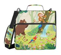Document Binder Organizer with Shoulder Strap Multiple Pockets 1.5 Inch 3 Ringing Pencil Cases Portfolio Binder Stationery Organizer Supplies Jungle Animal Scene