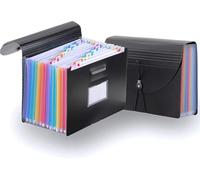 Document Folder A4 - 12-Pocket Accordion File Organizer - Holds Up to 1,500 Sheets - Durable Expanding File Folder with Color Tabs - Document Case for Office, School, College & Home - Black