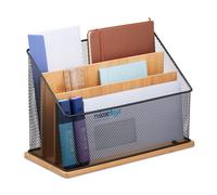 Document holder Letter Rack file stand desk tidy 3 Compartments Bamboo & Metal