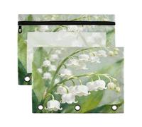 Document Organizer Binder with Clear Window 3 Ringing Binder folders White Lily of The Valley Big Capacity 3 Ringing for Storing School Office Supplies 2 PCS