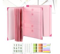 Document Organizer, File Folder with Labels and Pockets, Expanding Storage Folder for Important Papers, Emergency Binder, Birth Certificates and Letters, Ideal for Home Files Organization (Pink)
