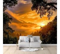 Documentary Mountains Sea of Clouds Sunrise Trees Wall Mural Photo Wallpaper, Camel Non-Woven Feature Wall Decor for Living Room, Bedroom & Study 300 x 210 cm
