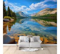 Documentary Photography Lake Mountains Park Wall Mural 250 x 175 cm Navy Blue Non-Woven Photo Wallpaper, Large Wall Covering for Living Room & Bedroom, Paste the Wall
