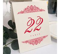 Documents and Designs Paisley Wedding Table Numbers (Select Color/Quantity), Champagne, Ruby Red, 1-20, Double Sided, Tent or Use in a Stand, Great for Parties & Restaurants - Made in The USA