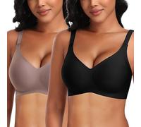 DOCUMO Seamless Everyday Bras for Women No Underwire Comfort Push Up Wireless Bra Support and Lift V Neck Bralettes with Bra Extender, Black+grey, 3X-Large