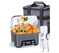 Docusvect Rechargeable Heated Lunch Box for Men, 1.3L Cordless Electric Lunch Box for Adults with Scheduled Heating, Portable Food Warmer with Large Bag, Cutlery, Removable Divider