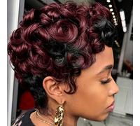 DOcute Black Mixed Wine Red Pixie Cut Wigs for Black Women Synthetic Wig Short Pixie Cut Wigs for Black Women 22.8-24.4 Inch
