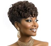 DOcute Short Pixie Wig: Glueless Synthetic Layered Curly Dark Brown Perfect Pixie for Black Women, Natural Hair Wigs with Black Wig Cap