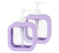 DODAMOUR 2 Pack Square Soap Dispenser Set - 17oz Refillable Plastic Pump Bottle with Clear Window, Detachable Hand Wash & Dish Soap Container for Kitchen Bathroom (Purple)