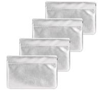 DODAMOUR 4-Pack Small Makeup Pouch for Purse, Crinkle Textured Vegan Leather Travel Organizer for Jewelry, Lipsticks, Cables or Essentials (Silver)