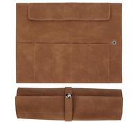 DODAMOUR 5-Slot Watch Roll Travel Case - Soft Vegan Leather Watch Organizer Pouch with Drawstring & Snap Closure, Portable Storage Holder for Men Women (Brown)