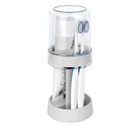 DODAMOUR Adjustable Toothbrush Holder with Protective Cup, Hygienic Bathroom Organiser for Electric & Manual Toothbrushes, Modern Style (White)